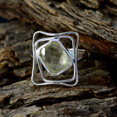 Lemon Quartz Solitaire African 92.5 Silver Yellow Gems Mid weight Signet Ring Jewellery