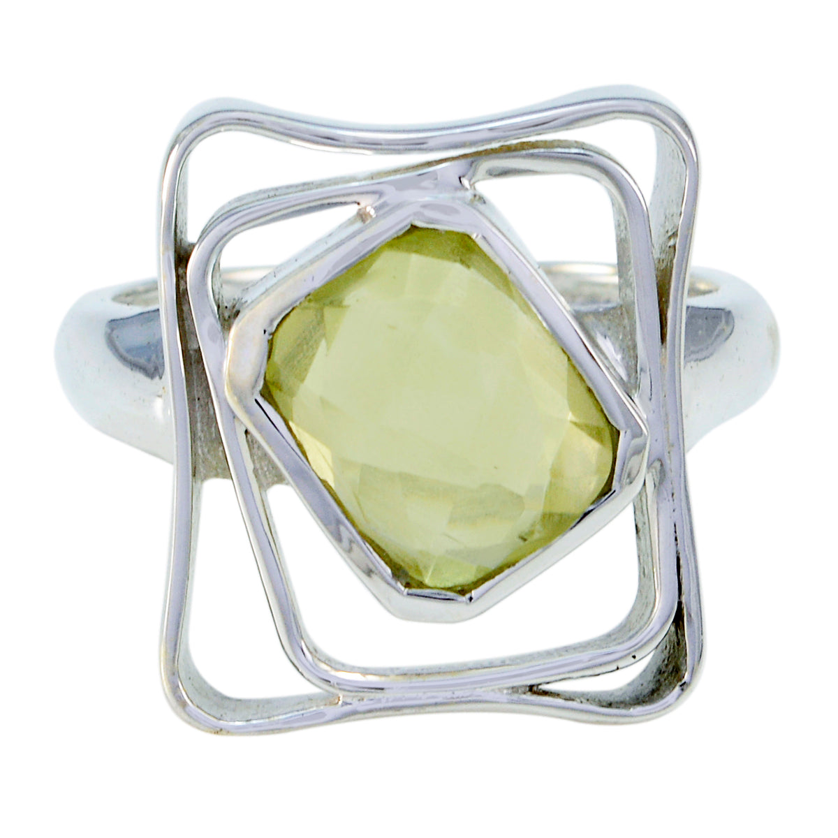 Lemon Quartz Solitaire African 92.5 Silver Yellow Gems Mid weight Signet Ring Jewellery