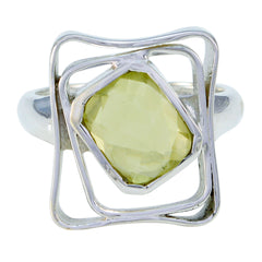 Lemon Quartz Solitaire African 92.5 Silver Yellow Gems Mid weight Signet Ring Jewellery