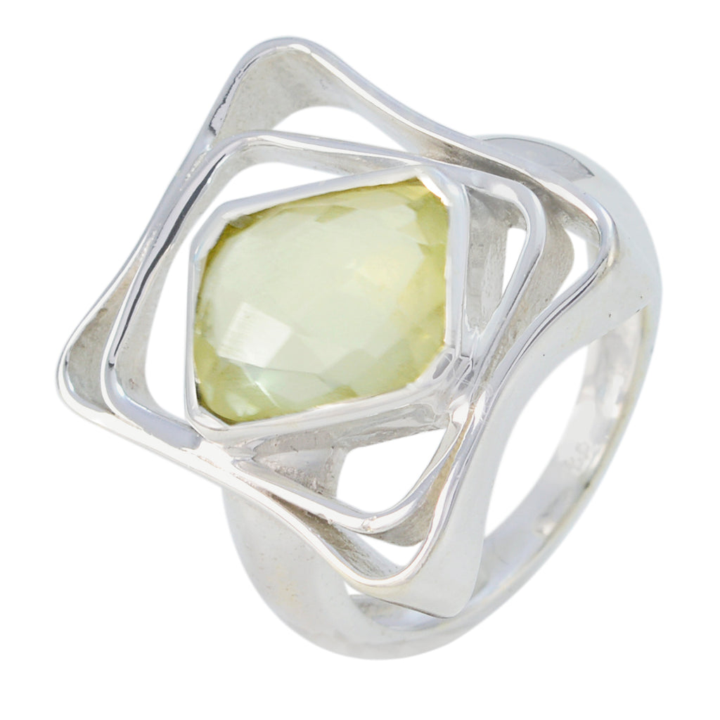 Lemon Quartz Solitaire African 92.5 Silver Yellow Gems Mid weight Signet Ring Jewellery