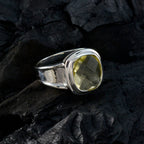 Lemon Quartz Solitaire French 925 Silver Yellow Gemstones Mid weight Feminine Ring Jewellery