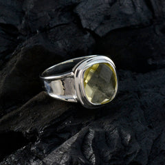 Lemon Quartz Solitaire French 925 Silver Yellow Gemstones Mid weight Feminine Ring Jewellery
