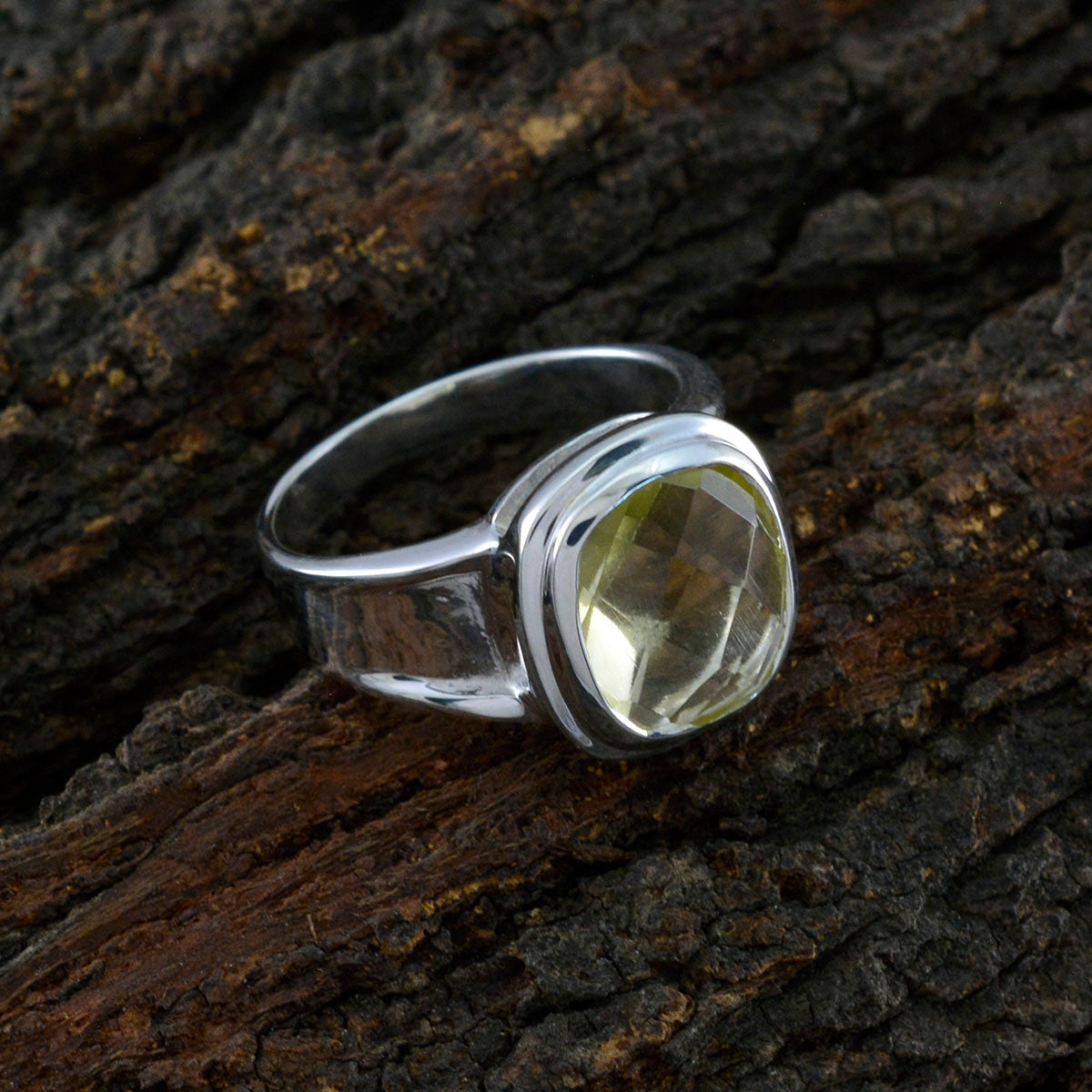 Lemon Quartz Solitaire French 925 Silver Yellow Gemstones Mid weight Feminine Ring Jewellery
