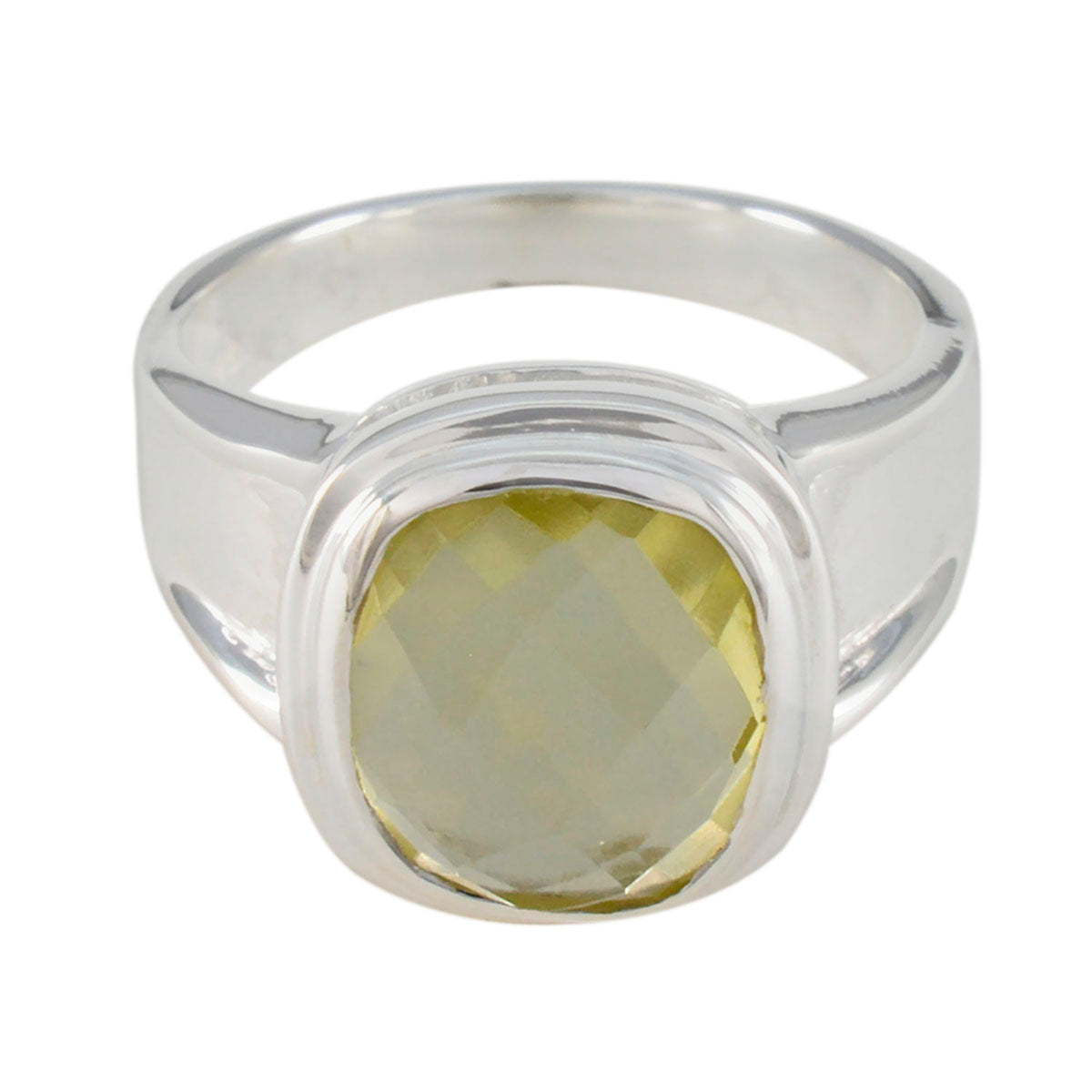 Lemon Quartz Solitaire French 925 Silver Yellow Gemstones Mid weight Feminine Ring Jewellery Hoofdafbeelding