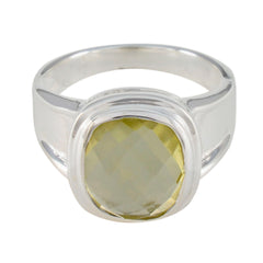 Lemon Quartz Solitaire French 925 Silver Yellow Gemstones Mid weight Feminine Ring Jewellery