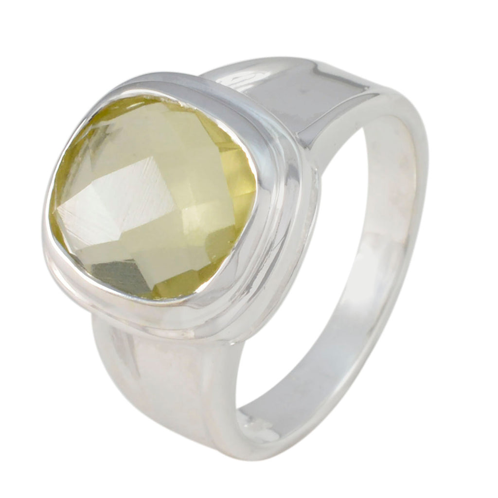Lemon Quartz Solitaire French 925 Silver Yellow Gemstones Mid weight Feminine Ring Jewellery
