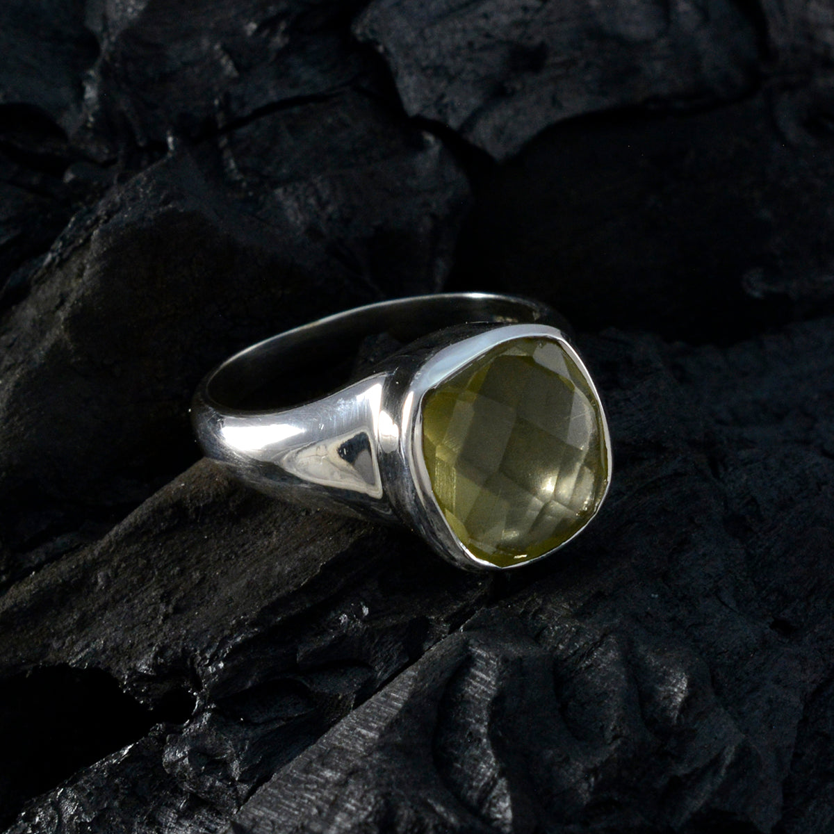 Lemon Quartz Solitaire German 92.5 Silver Yellow Gems Tiny Modern Ring Jewelry