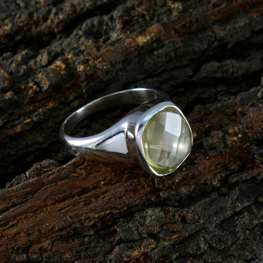 Lemon Quartz Solitaire German 92.5 Silver Yellow Gems Tiny Modern Ring Jewelry
