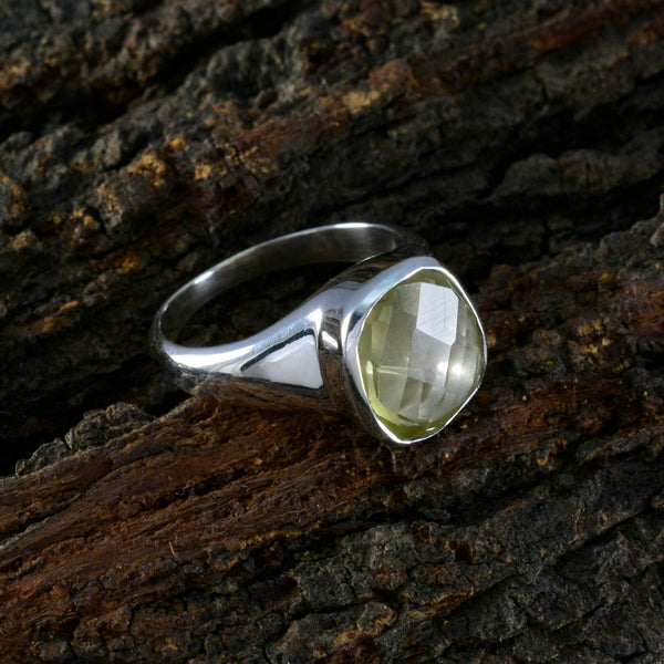 Lemon Quartz Solitaire German 92.5 Silver Yellow Gems Tiny Modern Ring Jewelry