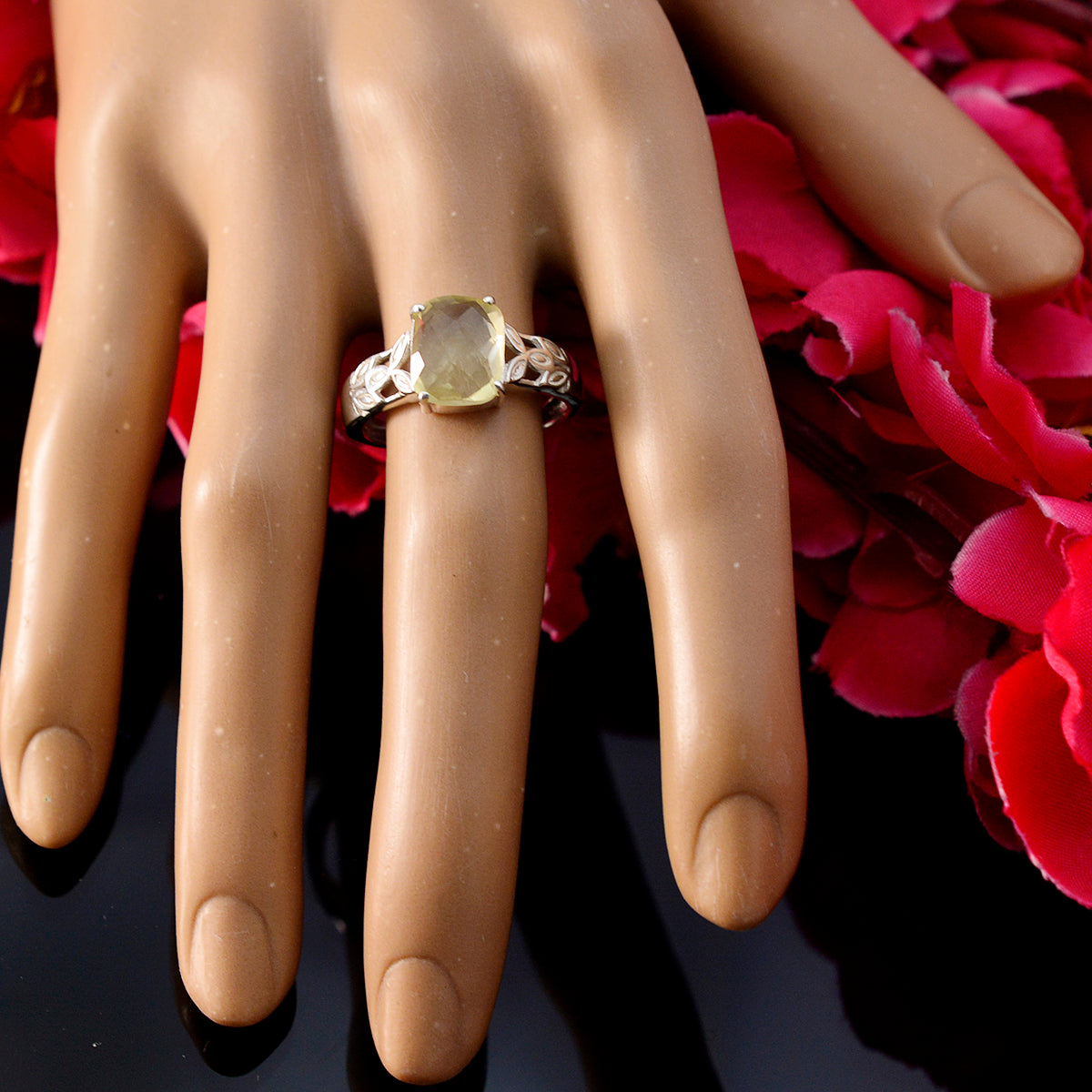 Lemon Quartz Solitaire Turkish Sterling Silver Yellow Gems Whisper thin Sophisticated Ring Jewellery