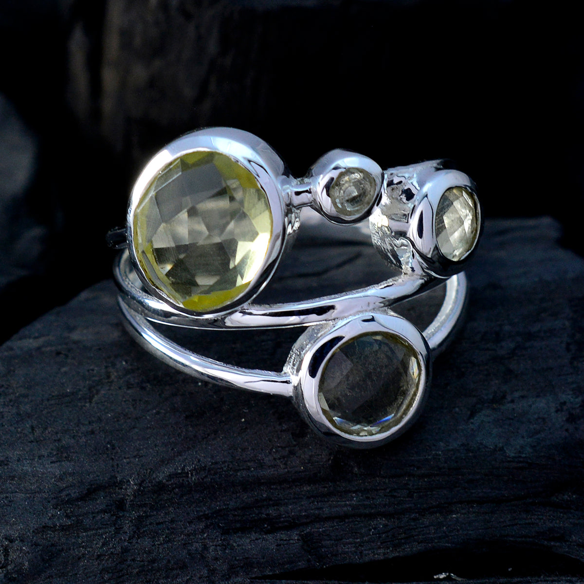 Lemon Quartz quarter French 925 Silver Yellow Gemstone Minimal Glamorous Ring Jewellery