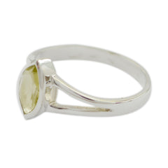 Lemon Quartz Solitaire American 925 Sterling Silver Yellow Gems Dainty Geometric Ring Jewelry