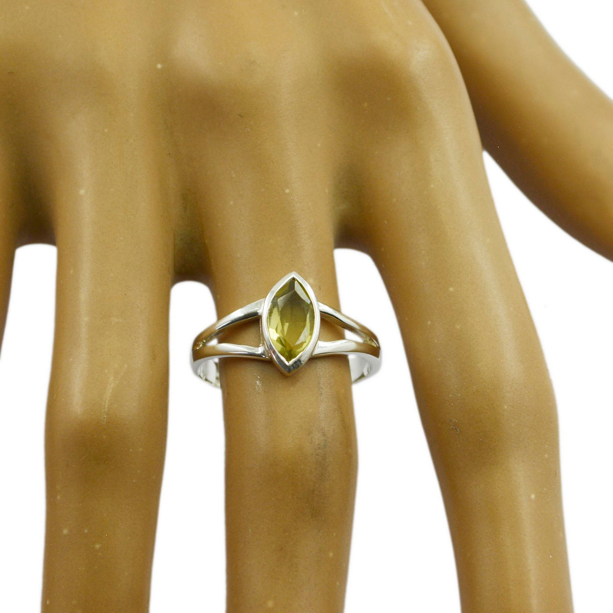 Lemon Quartz Solitaire American 925 Sterling Silver Yellow Gems Dainty Geometric Ring Jewelry