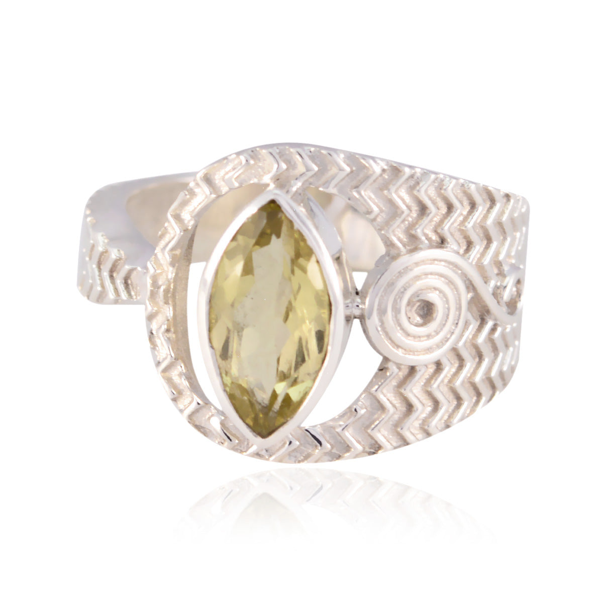 Lemon Quartz Solitaire Moroccan Silver Yellow Gemstones Eye catching Art Deco Ring Jewellery メイン画像