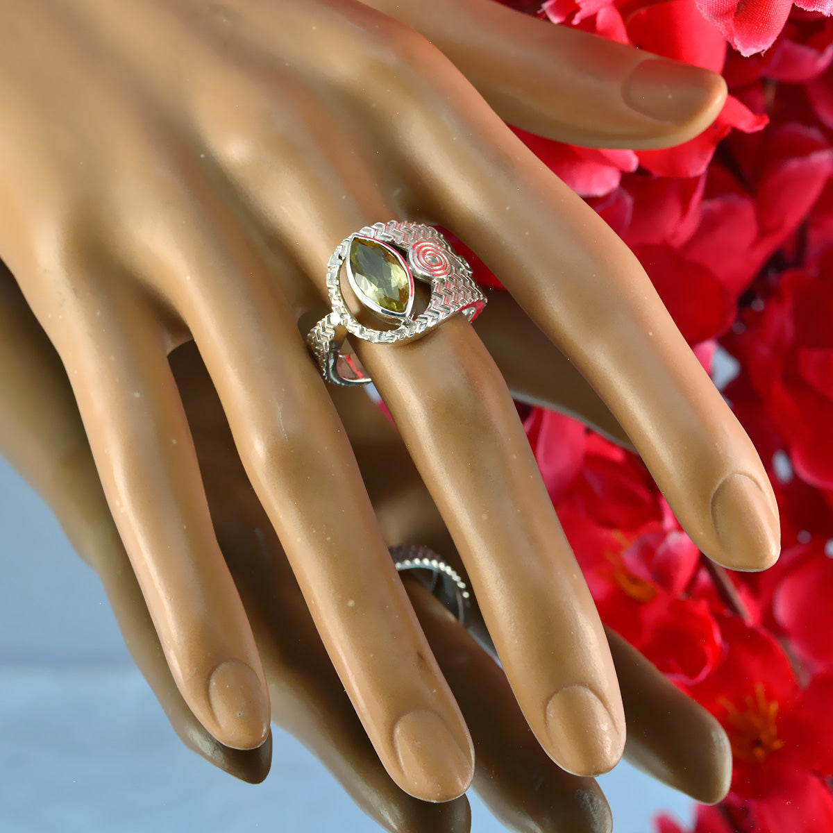 Lemon Quartz Solitaire Moroccan Silver Yellow Gemstones Eye catching Art Deco Ring Jewellery