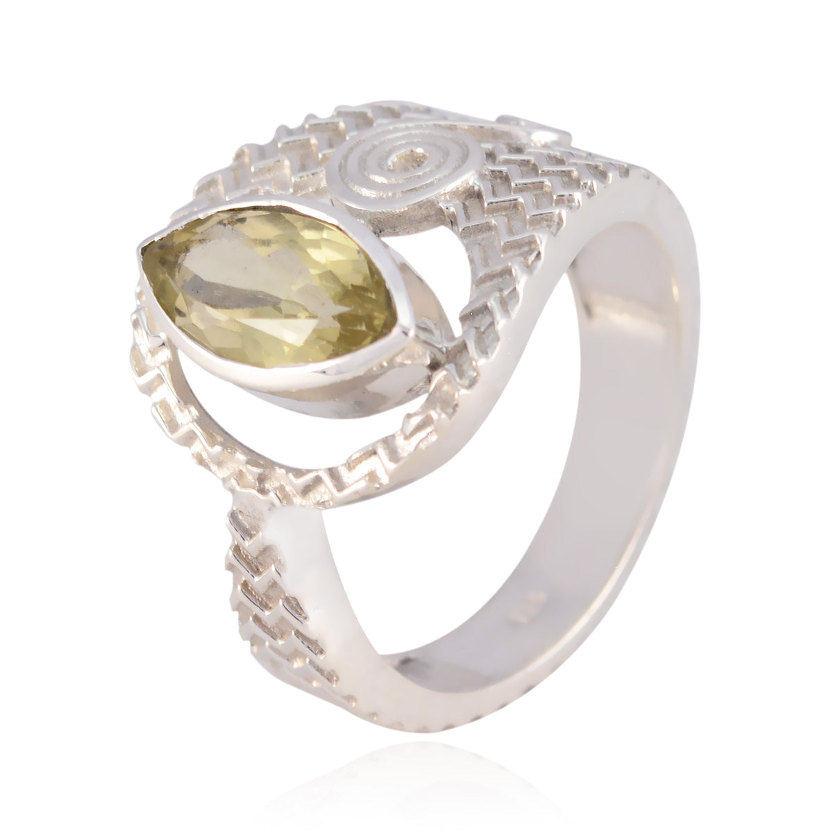 Lemon Quartz Solitaire Moroccan Silver Yellow Gemstones Eye catching Art Deco Ring Jewellery