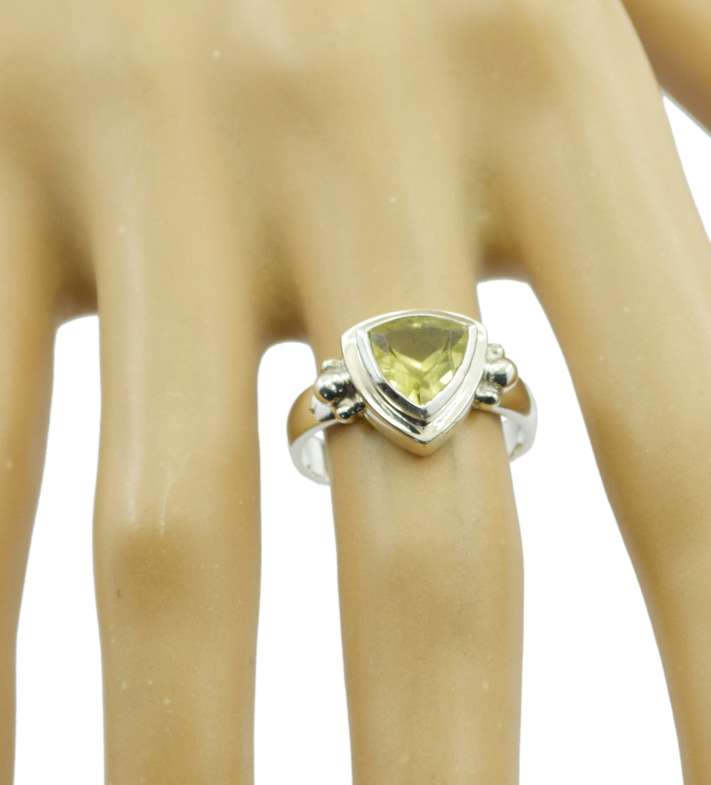 Lemon Quartz Solitaire Moroccan Sterling Silver Yellow Gemstone Slim Retro Ring Jewelry