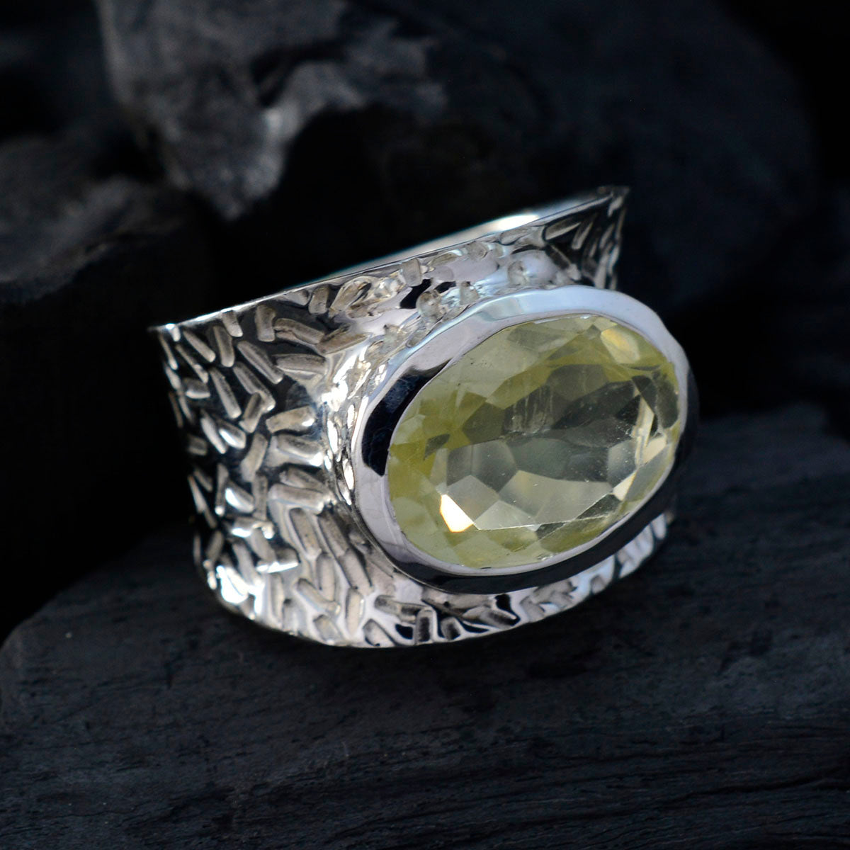 Lemon Quartz Solitaire French 92.5 Silver Yellow Gemstone Essential  engravings Ring Jewellery