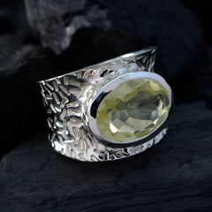 Lemon Quartz Solitaire French 92.5 Silver Yellow Gemstone Essential  engravings Ring Jewellery