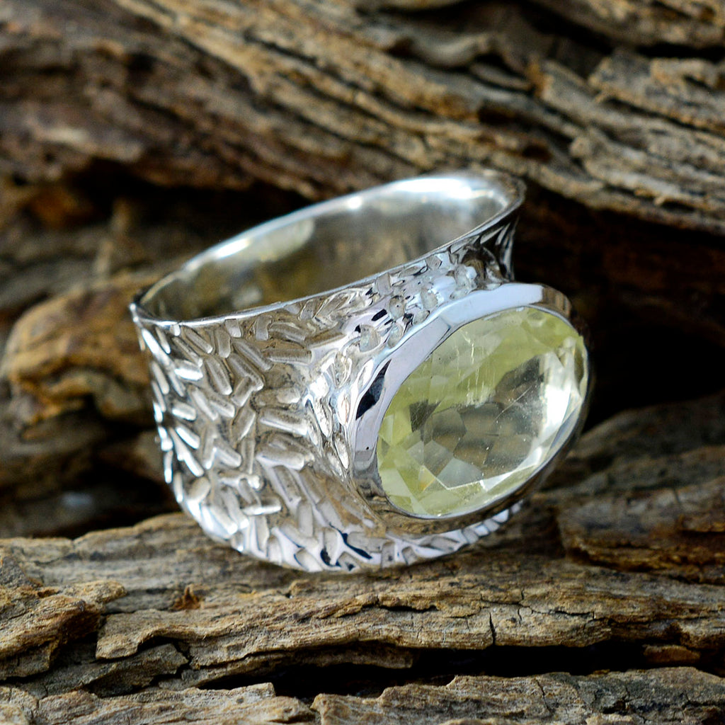 Lemon Quartz Solitaire French 92.5 Silver Yellow Gemstone Essential  engravings Ring Jewellery