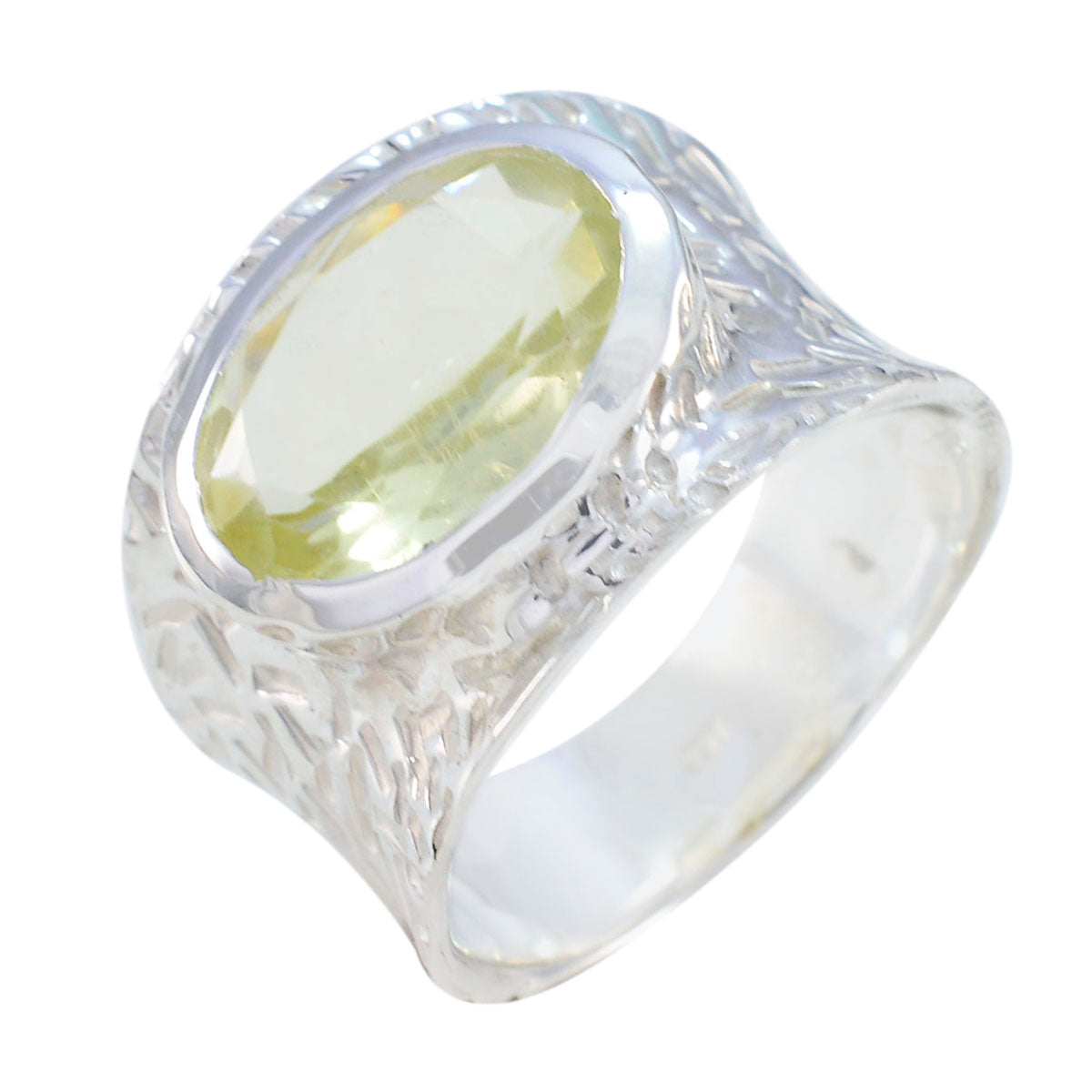 Lemon Quartz Solitaire French 92.5 Silver Yellow Gemstone Essential  engravings Ring Jewellery