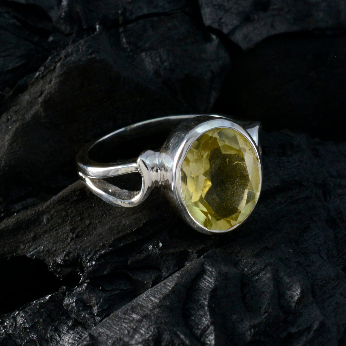 Lemon Quartz Solitaire Moroccan 92.5 Silver Yellow Gems Tiny Traditional Ring Jewelry