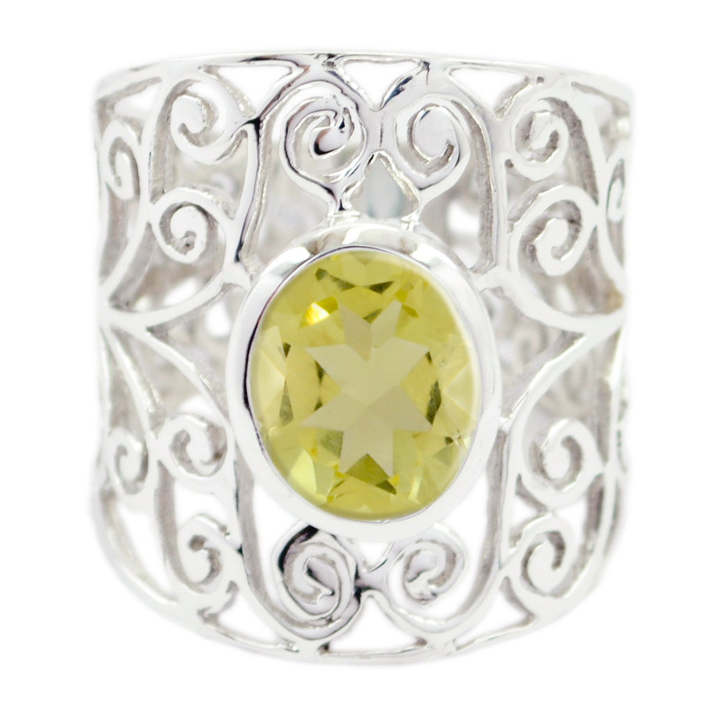 Lemon Quartz Solitaire Middle Eastern Sterling Silver Yellow Gems Eye catching Filigree Ring Jewelry