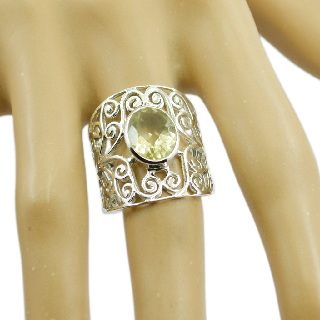 Lemon Quartz Solitaire Middle Eastern Sterling Silver Yellow Gems Eye catching Filigree Ring Jewelry