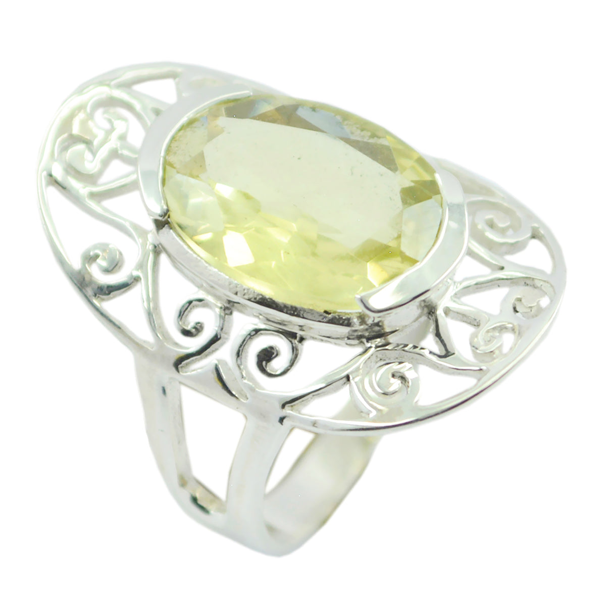 Lemon Quartz Solitaire Moroccan 925 Sterling Silver Yellow Gemstone Classic Art Deco Ring Jewelry
