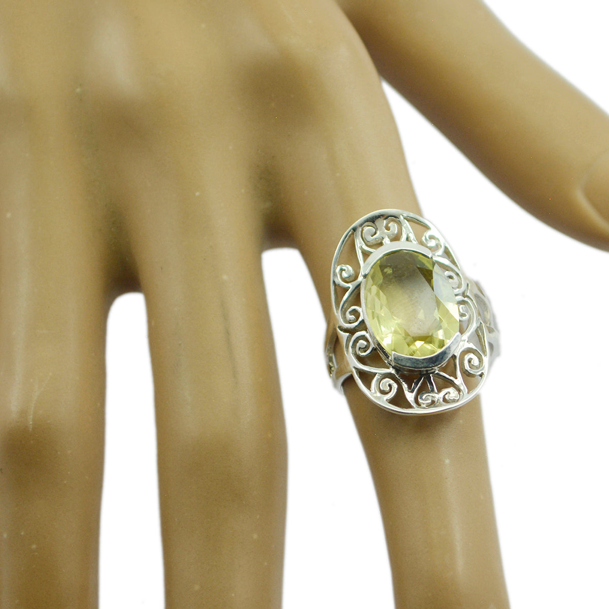 Lemon Quartz Solitaire Moroccan 925 Sterling Silver Yellow Gemstone Classic Art Deco Ring Jewelry