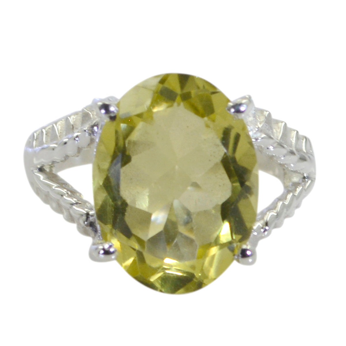 Lemon Quartz Solitaire Russian Silver Yellow Gemstone Classic  Glamorous Ring Jewelry