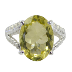 Lemon Quartz Solitaire Russian Silver Yellow Gemstone Classic  Glamorous Ring Jewelry