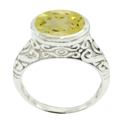 Lemon Quartz Solitaire Russian 92.5 Silver Yellow Gemstone Minimal Art Deco Ring Jewelry