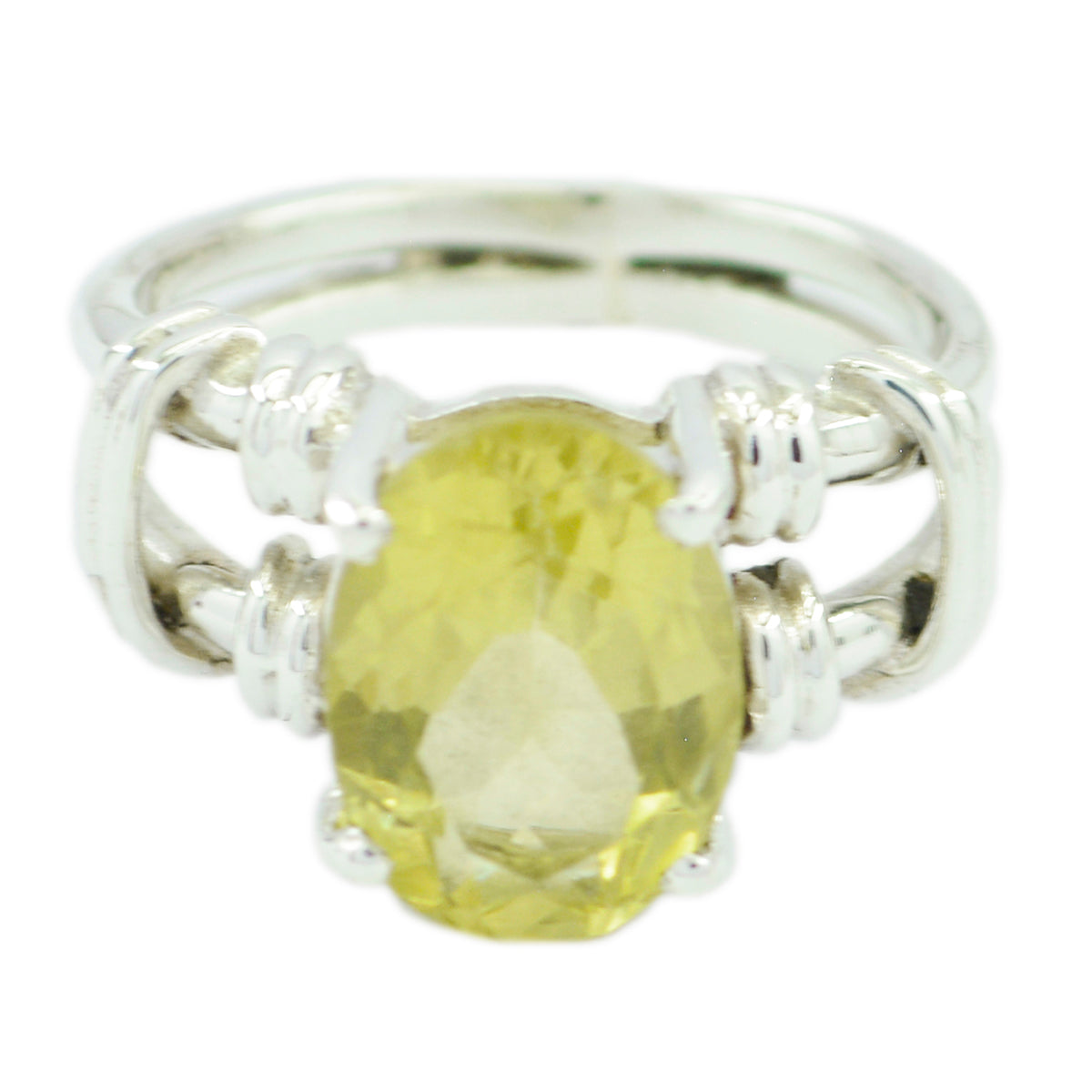 Lemon Quartz Solitaire Latin American 925 Sterling Silver Yellow Gemstone Eye catching Rope Wire Ring Jewellery