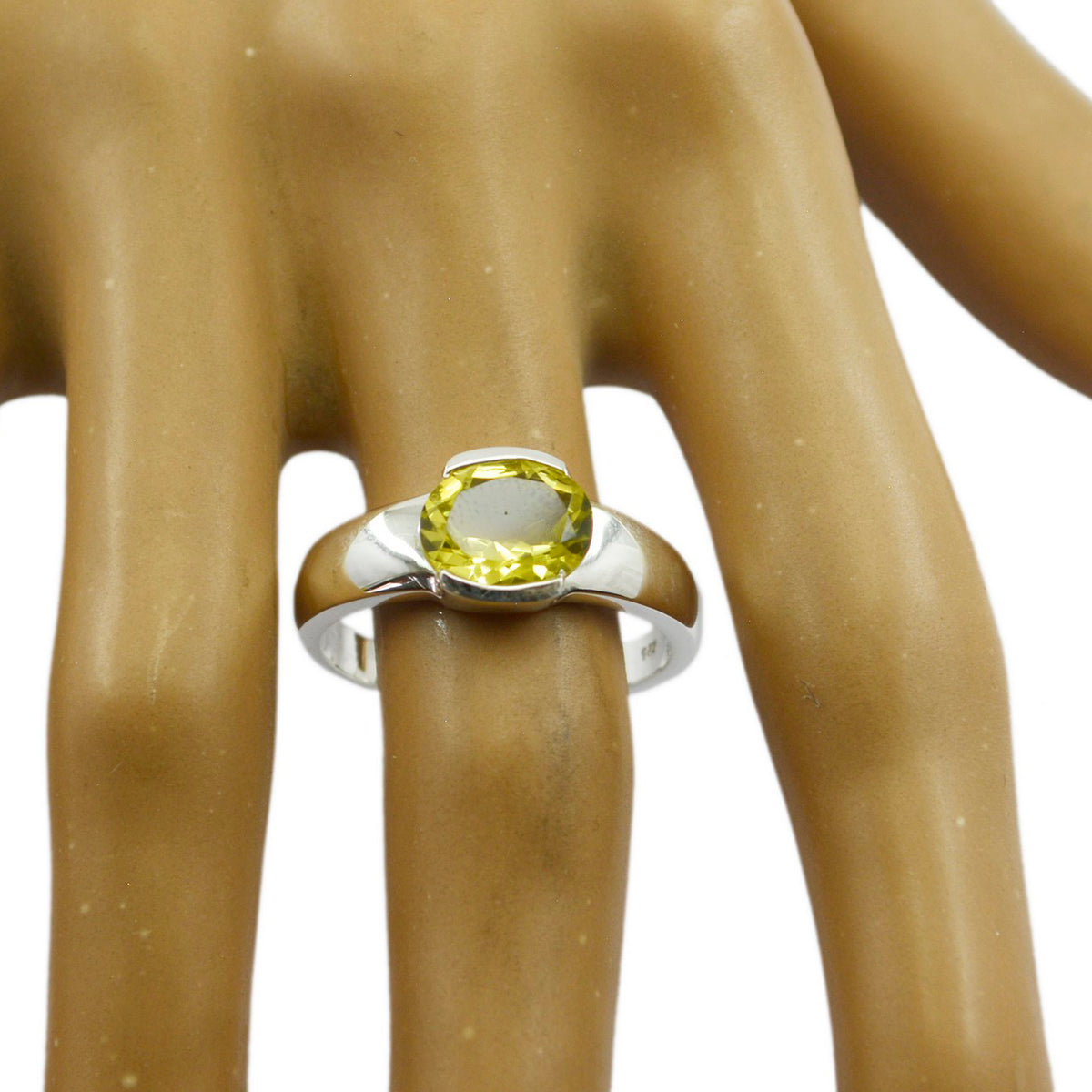 Lemon Quartz Solitaire Egyptian 925 Silver Yellow Gemstone Mid weight Graceful Ring Jewelry