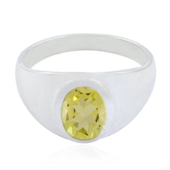 Lemon Quartz Solitaire French 925 Sterling Silver Yellow Gemstones Minimal Modern Ring Jewellery
