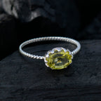Lemon Quartz Solitaire American 925 Sterling Silver Yellow Gemstones Elegant  Twist Ring Jewelry