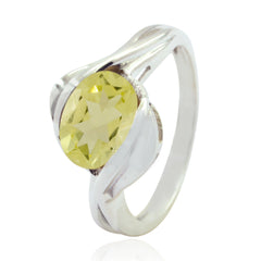 Lemon Quartz Solitaire French 92.5 Silver Yellow Gems Slim Artisan Ring Jewellery