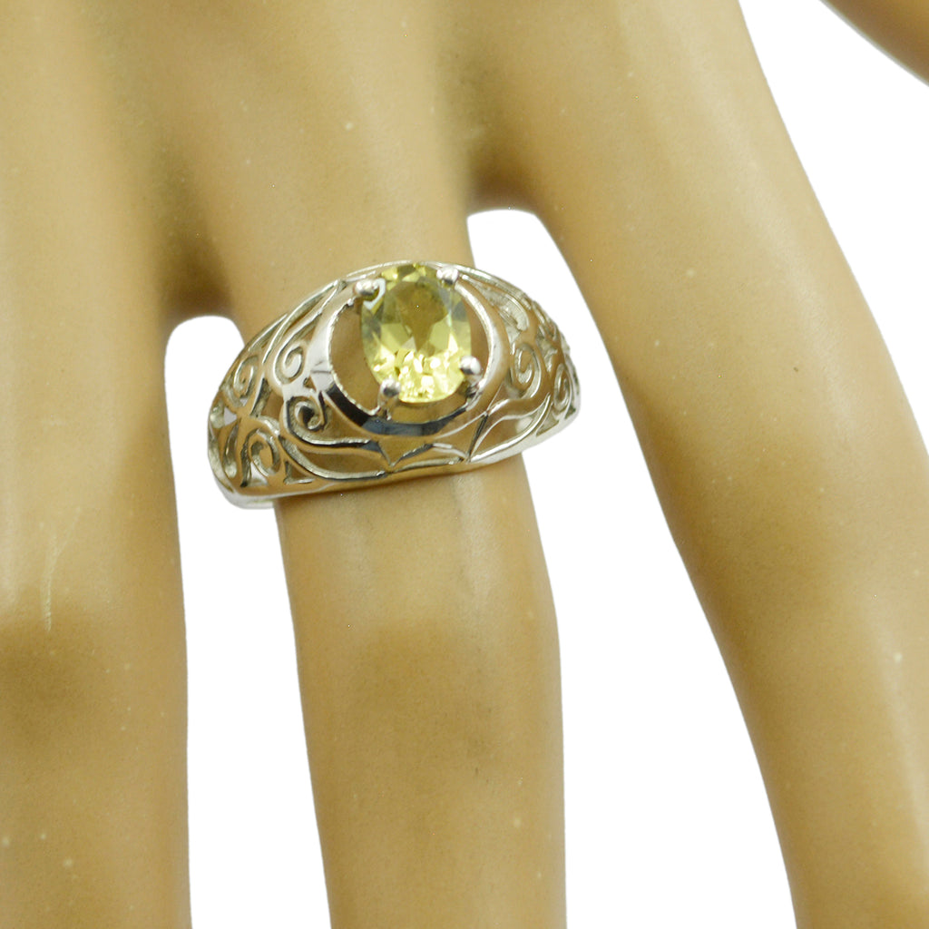 Lemon Quartz Solitaire Italian Sterling Silver Yellow Gemstones Featherlight Filigree Ring Jewellery