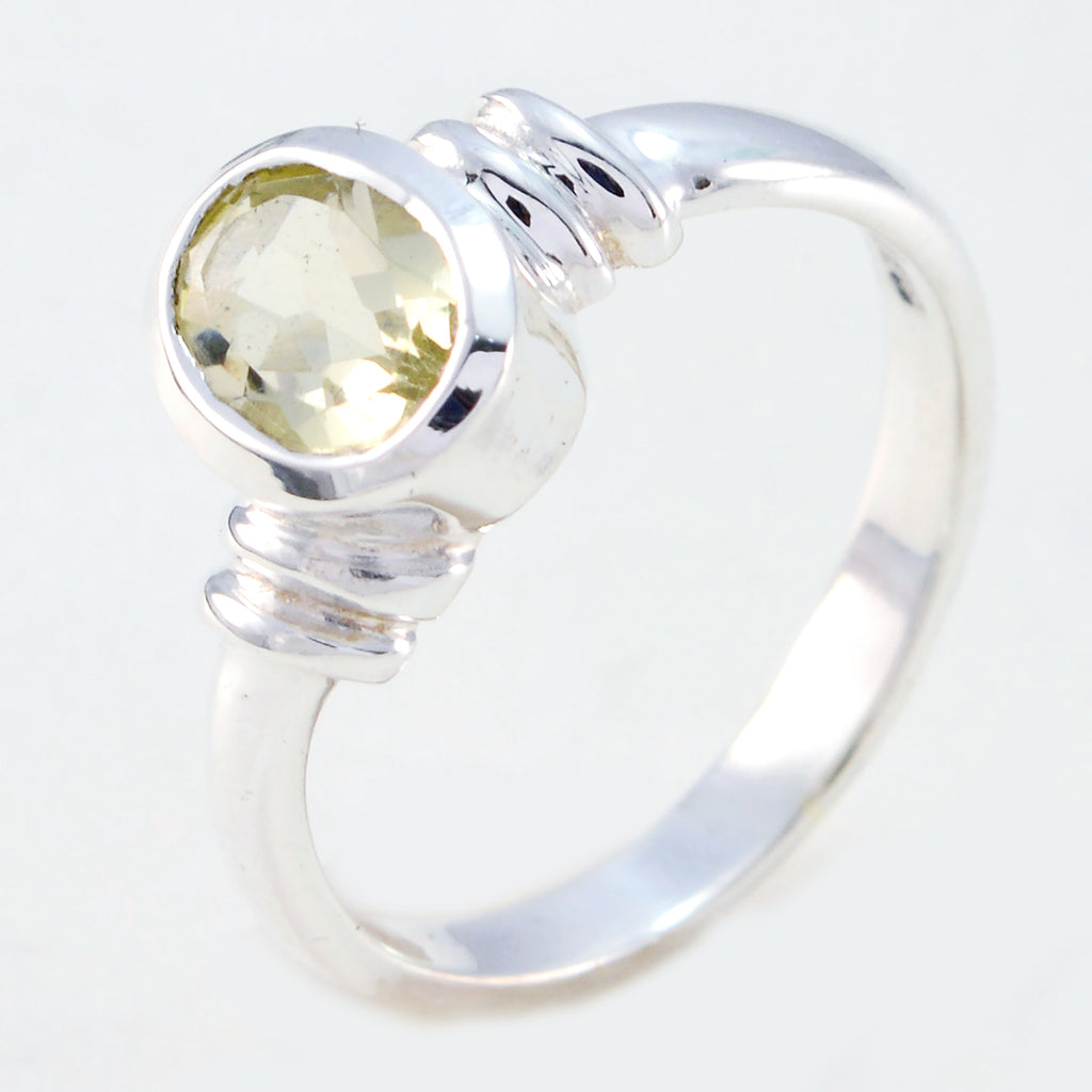 Lemon Quartz Solitaire American 925 Sterling Silver Yellow Gems Delicate Fairytale Ring Jewelry