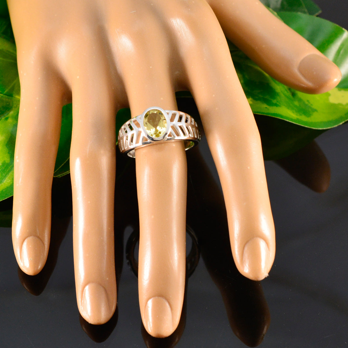 Lemon Quartz Solitaire French Sterling Silver Yellow Gemstone Minimal Art Deco Ring Jewellery