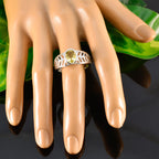 Lemon Quartz Solitaire French Sterling Silver Yellow Gemstone Minimal Art Deco Ring Jewellery