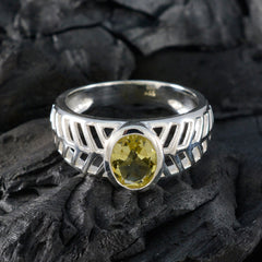 Lemon Quartz Solitaire French Sterling Silver Yellow Gemstone Minimal Art Deco Ring Jewellery
