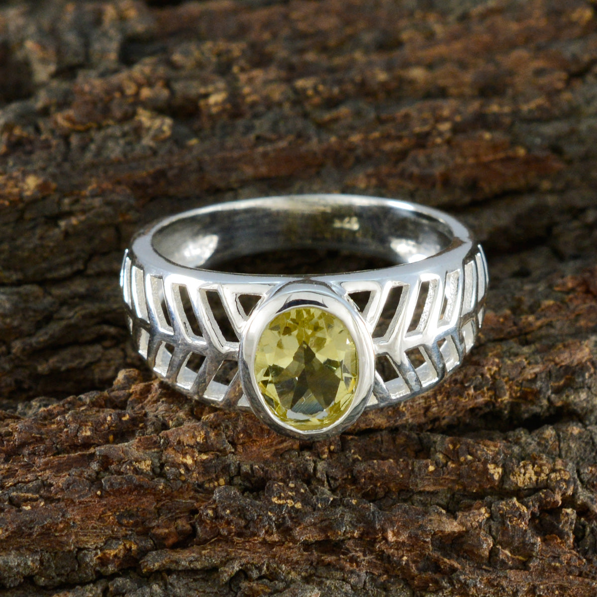 Lemon Quartz Solitaire French Sterling Silver Yellow Gemstone Minimal Art Deco Ring Jewellery