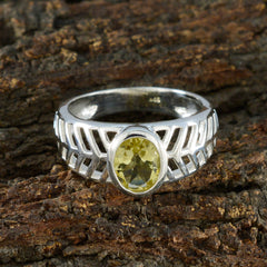 Lemon Quartz Solitaire French Sterling Silver Yellow Gemstone Minimal Art Deco Ring Jewellery