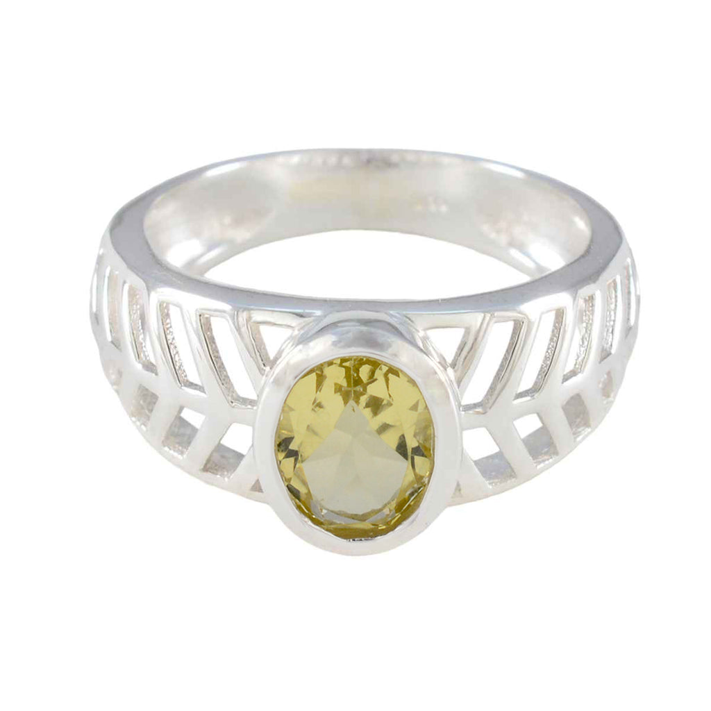 Lemon Quartz Solitaire French Sterling Silver Yellow Gemstone Minimal Art Deco Ring Jewellery