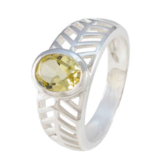 Lemon Quartz Solitaire French Sterling Silver Yellow Gemstone Minimal Art Deco Ring Jewellery