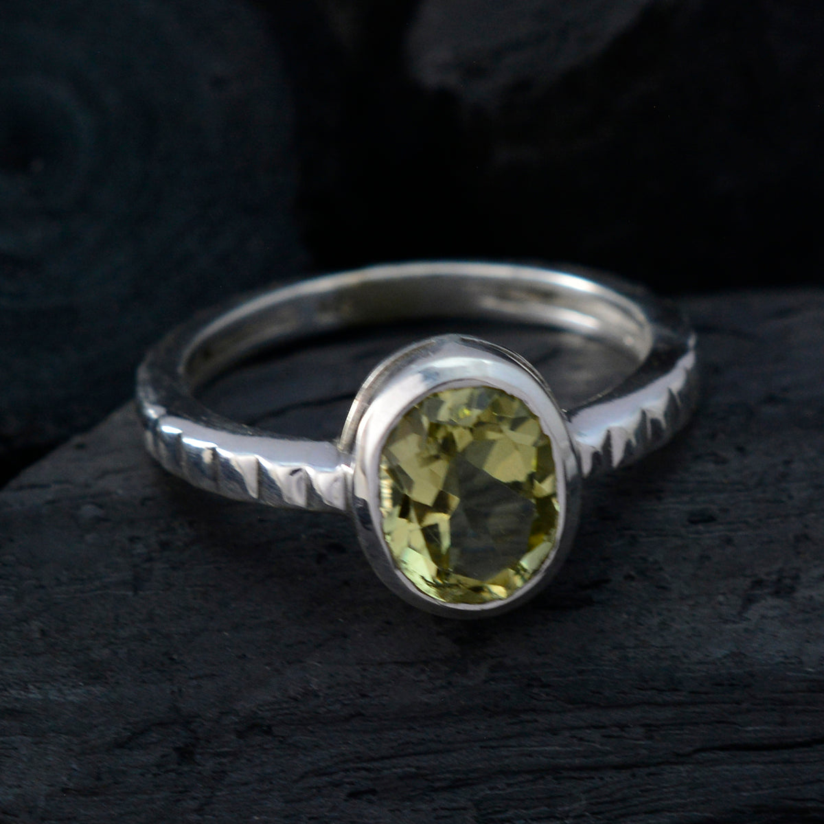 Lemon Quartz Solitaire German Sterling Silver Yellow Gemstone Featherlight Heritage Ring Jewelry
