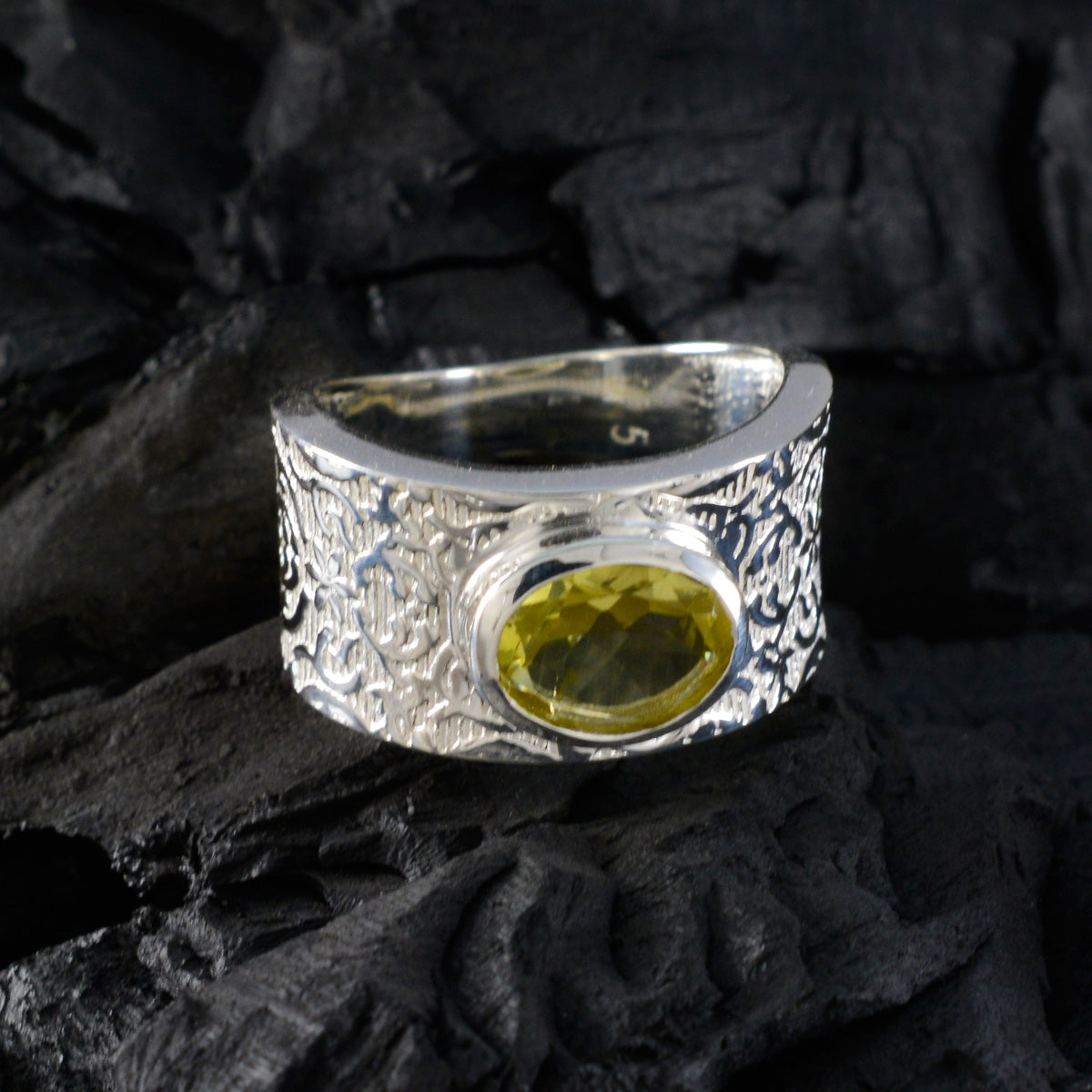 Lemon Quartz Solitaire French 92.5 Silver Yellow Gemstones Essential  Art Deco Ring Jewelry