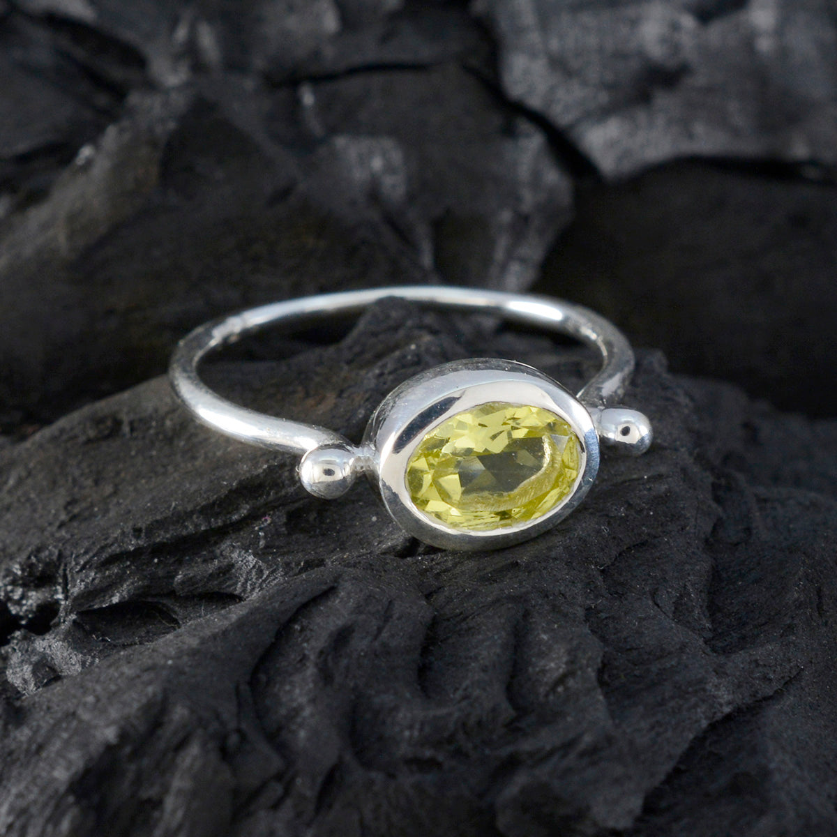 Lemon Quartz Solitaire Turkish 925 Sterling Silver Yellow Gemstones Dainty Abstract Ring Jewellery